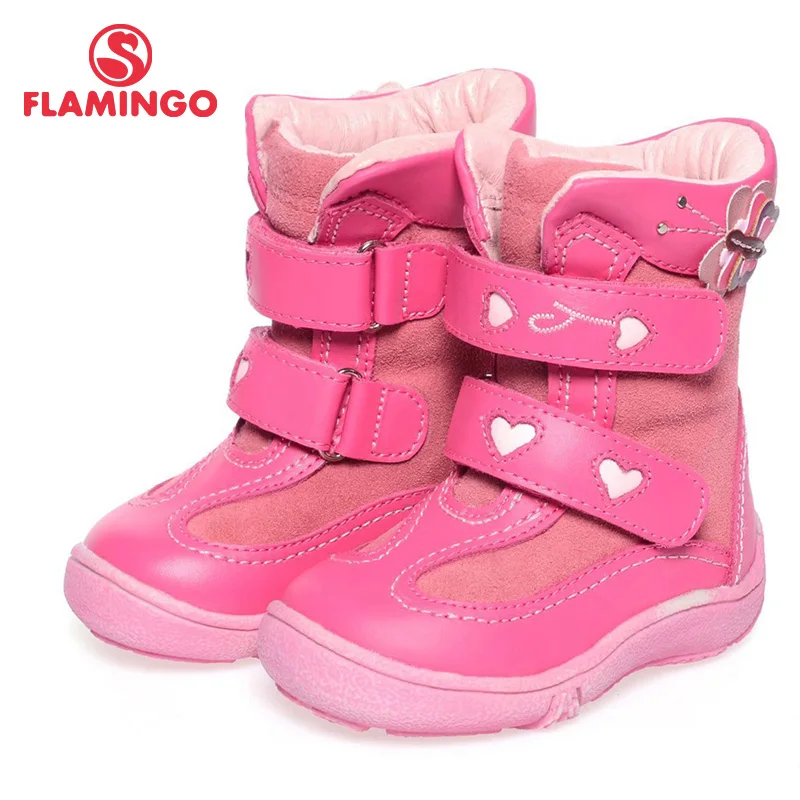 

FLAMINGO quality fashion winter leather children's shoes for girl 2015 new collection anti-slip boots with natural wool SC2411