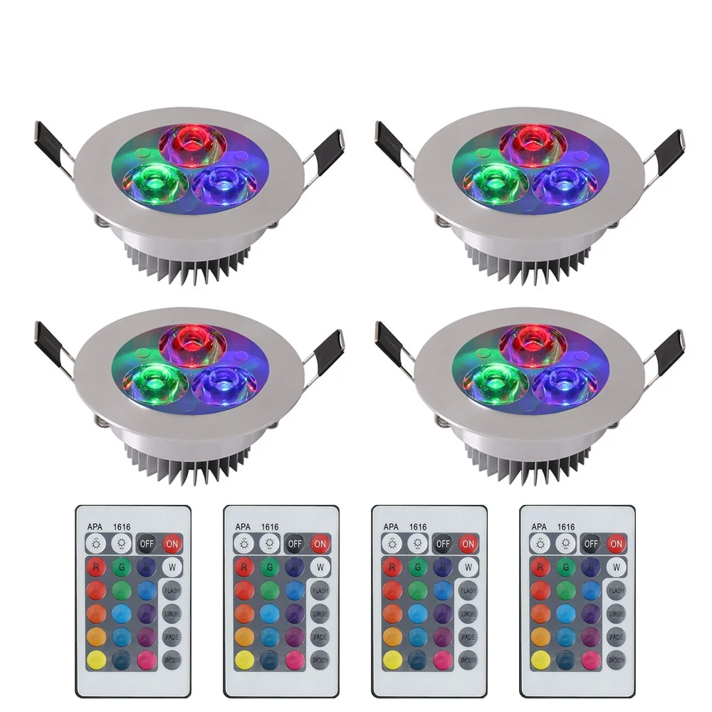 

[4/Pack] RGB LED Ceiling Light Colors Changeable Recessed Ceiling Lamp 85-265V Spot Light LED Lighting With IR Romote Controller