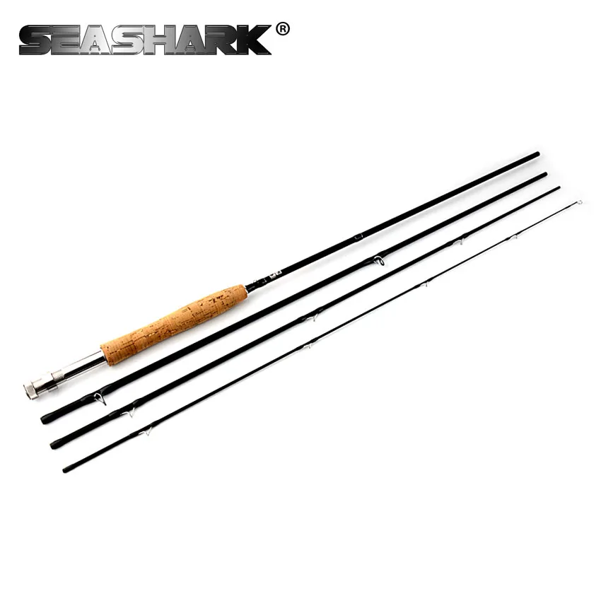 

SEASHARK 4 Section High Carbon Fly Fishing Rod 7FT 9FT 2.1M2.7M Fly Rod Fishing Tackle Line wt 3/4 5/6 7/8 Soft Wooden Handle