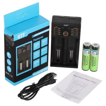 

GTF 2PCS Original 3.7V 3400mah 18650 Battery NCR18650B PCB Li-Ion Rechargeable pointed Battery For Flashlight + Battery Charger