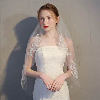 

In Stock 100% Real Picture White And Ivory Applique Sparkling Crystal Wedding Bridal Veils Wedding Accessories Tocado Novia
