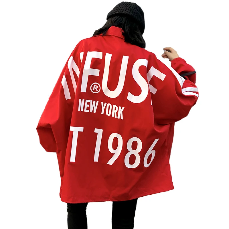 

Spring Autumn Casual Outerwear Loose BF Style Jackets Women Oversized Printed Harajuku Jacket Plus Size Hip Hop Streetwear