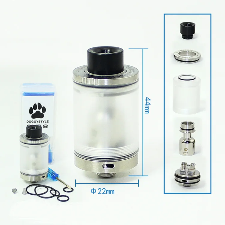 

SXK Doggystyle 2K18 V2 Style RTA 22mm Rebuildable Tank Atomizer 3.5ml Silver 316 Stainless Steel