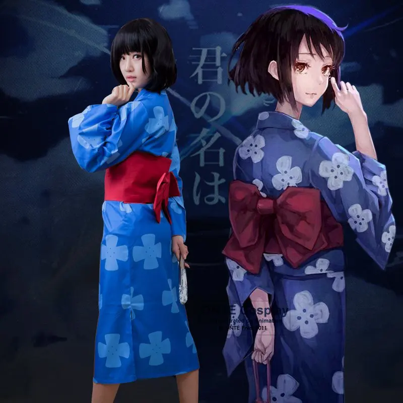 Fantasia de dia das bruxas com seu nome, cosplay do anime japonês, conjunto  feminino de quimono miyamizu mitsuha