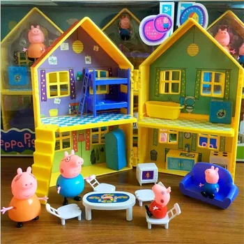 

Original Peppa Pig George Dad Mom Family Castle Villa Toys Set Action Figure Model Pelucia Children Gifts