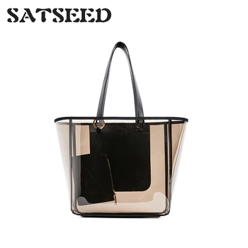 

2019 New Women's Bag PU European and American Fashion Transparent Open Large Capacity Bag Handbag