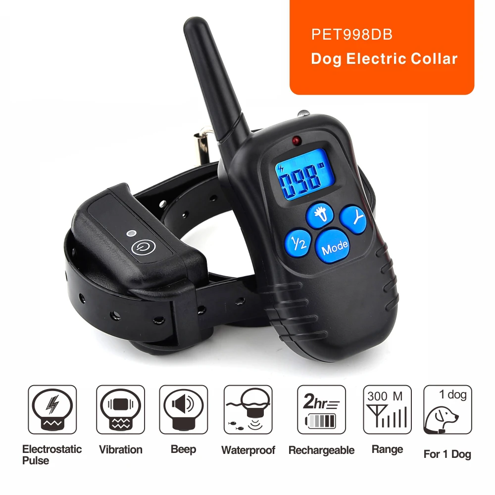 Rechargeable Dog Trainer Collar NEW 988DBB 300M LCD 100LV Electric