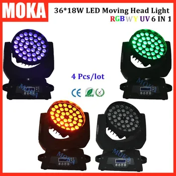

4 Piece /lot 4 in1 flight case with Led Wash Moving Head 36*18w Lights RGBWA UV 6 In1 Led Zoom Wash Fixture Dmx Stage light