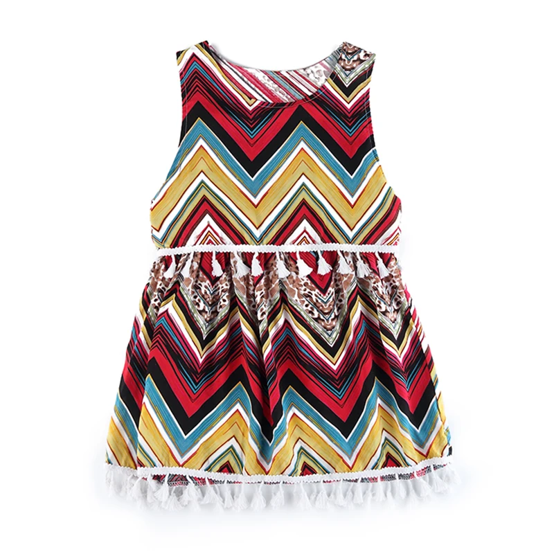 Wave Striped Designer England Style Baby Girls Clothing Summer Sleeveless Children Clothes Kids Cotton Party Dress Knee Length | Детская