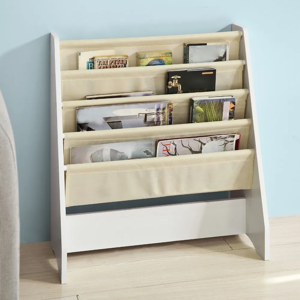 SoBuy FRG225-W ، الأطفال الاطفال خزانة رف كتب حبال تخزين الرف المنظم عرض حامل