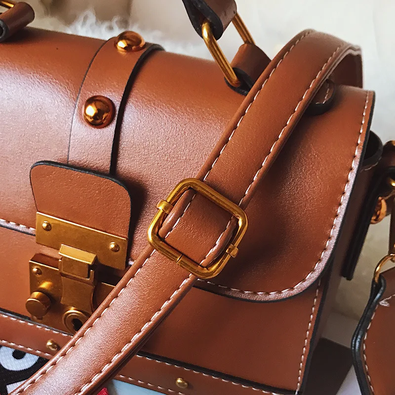 Women Vintage Leather Handbag Small Rivets Flap Shoulder Bag Colorful Wide Strap Crossbody Bag for Girls Green Brown Black Purse  (17)