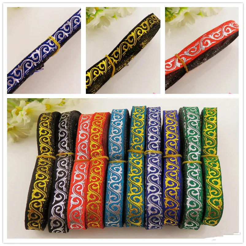 

Gold Lace Ribbons Jacquard Flower Vintage Braided Cosplay Costume Trims Sewing Apparel Lace Fabric 1cm
