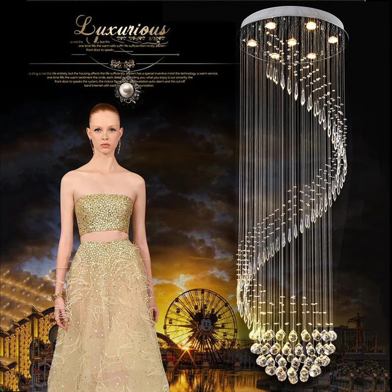 

Free Shipping Spiral Foyer Stair Crystal Pendant Light Lighting Modern LED Crystal Pendant Light Lighting