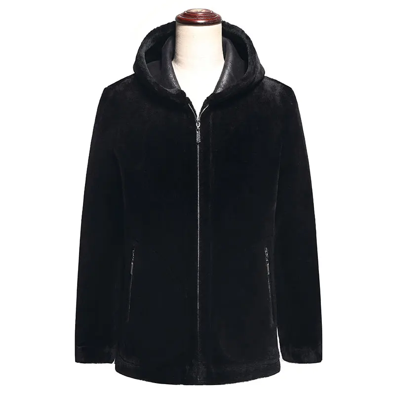

905 New Fashion Men Winter Clothing Sheep fur Jacket Coat Leather motorcycle jacket Men's Winter Hooded Fur Coat