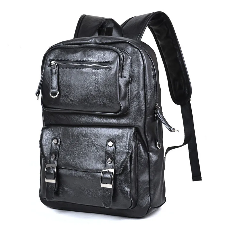 15.6 Black Leather Laptop Backpack Literacy Basics