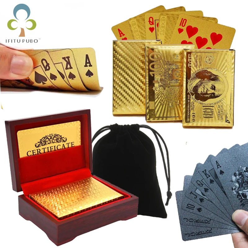

Gold Black Foil Poker Euros Dollar Style Plastic Poker Playing Cards Waterproof Cards Good Price Gambling Board game GYH