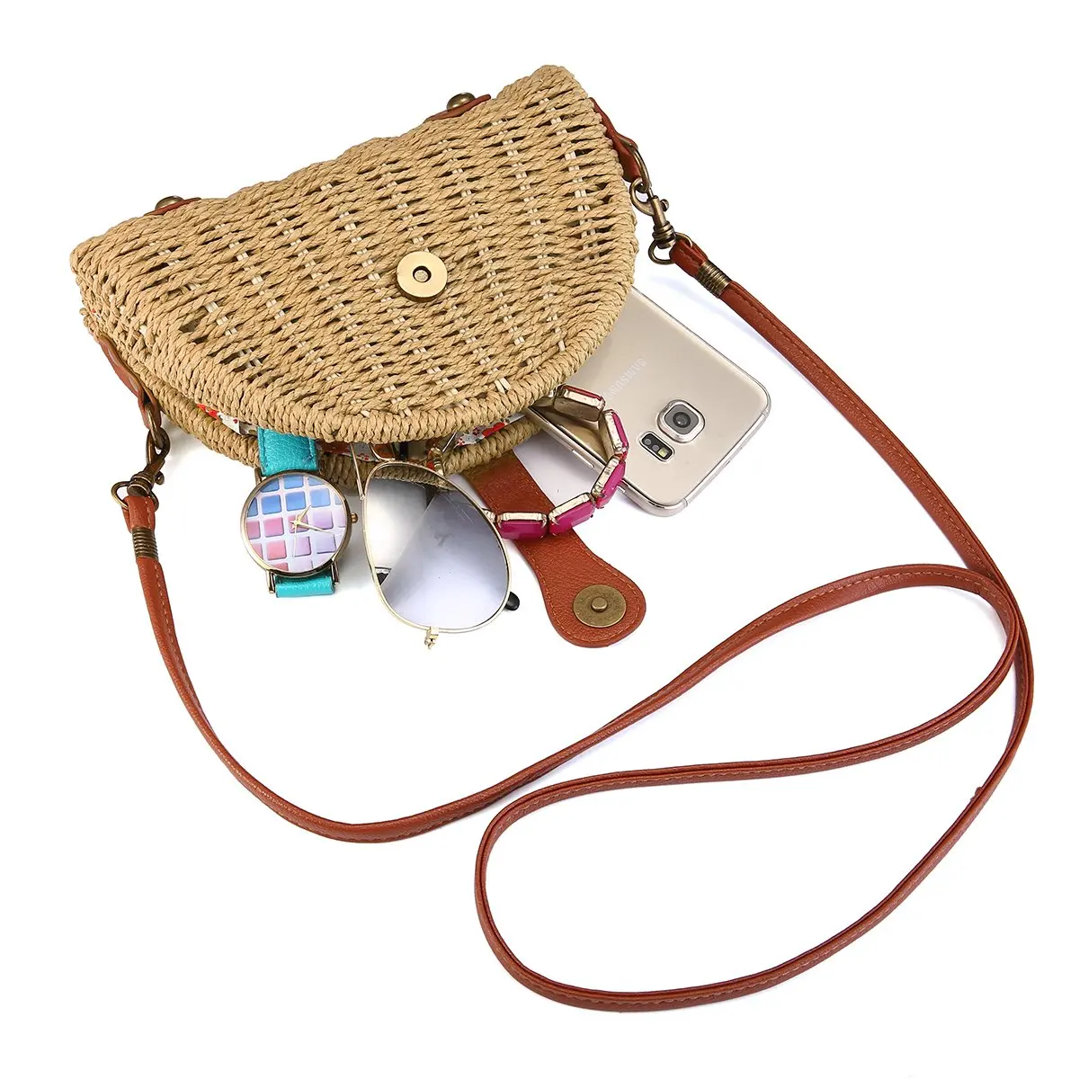 LJL-сумка через плечо, женская соломенная сумка, сумка на плечо для пляжа, путешествий и повседневного использования