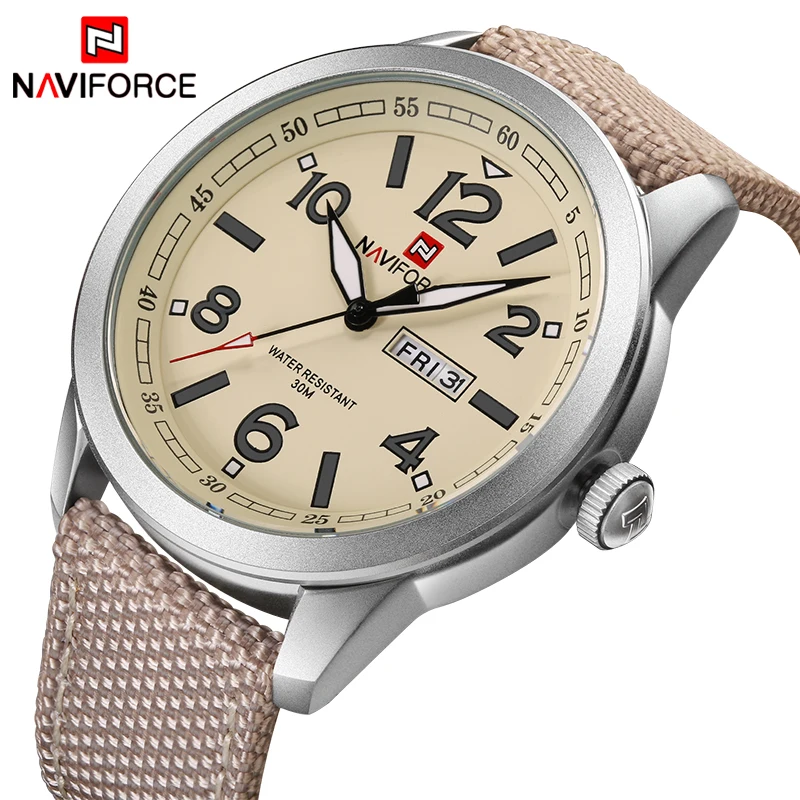 NAVIFORCE люксовый бренд мужские модные спортивные часы кварцевые с датой нейлоновый