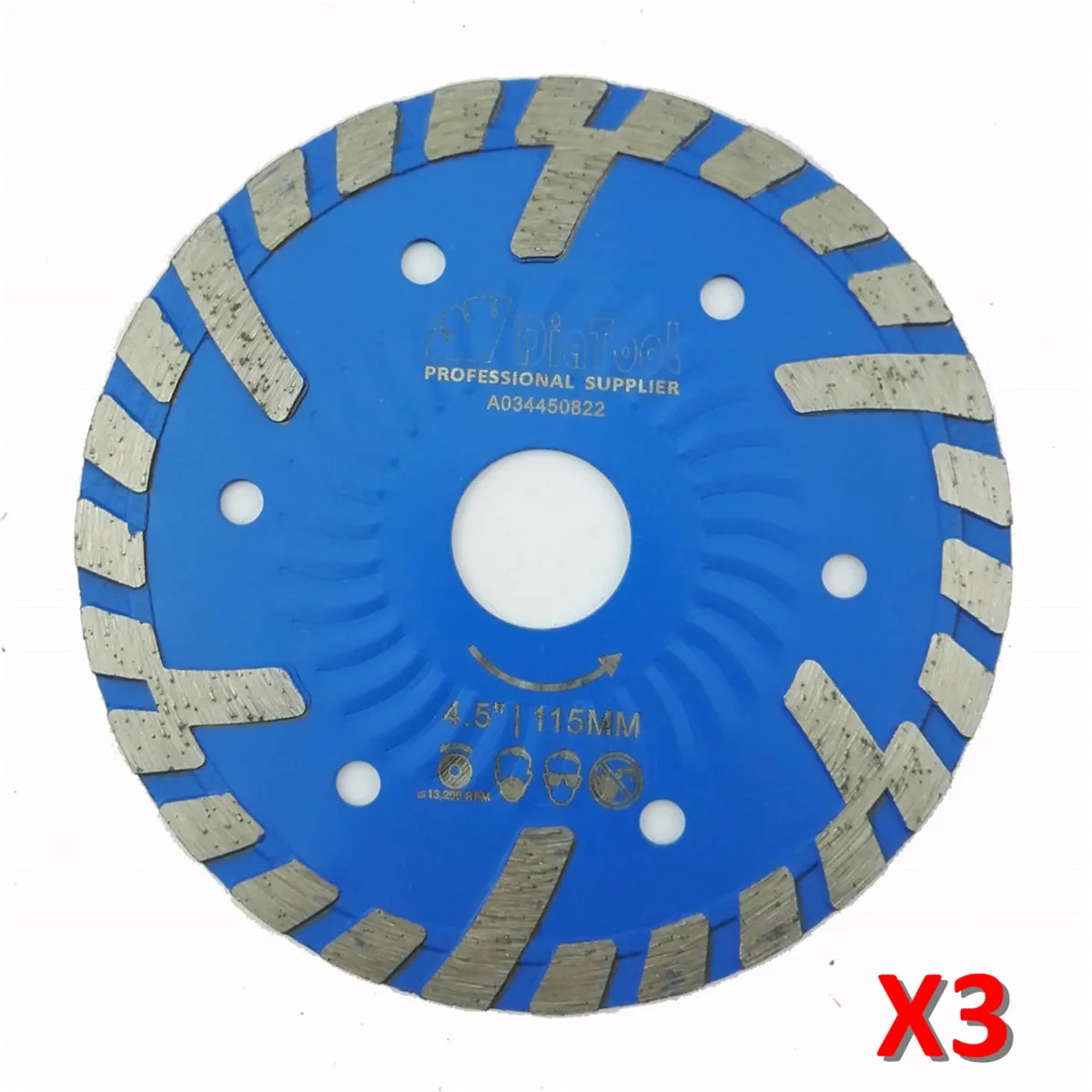 

DIATOOL 3pcs 4 1/2 inch Hot pressed Diamond turbo Blades with Slant protection teeth cutting disc concrete brick granite marble