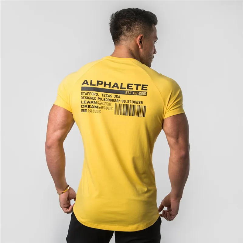 ALPHALETE Новая мужская футболка для тренажерного зала фитнес-футболки для бодибилдинга мужские модные футболки хлопок короткий рукав Повседневная брендовая одежда