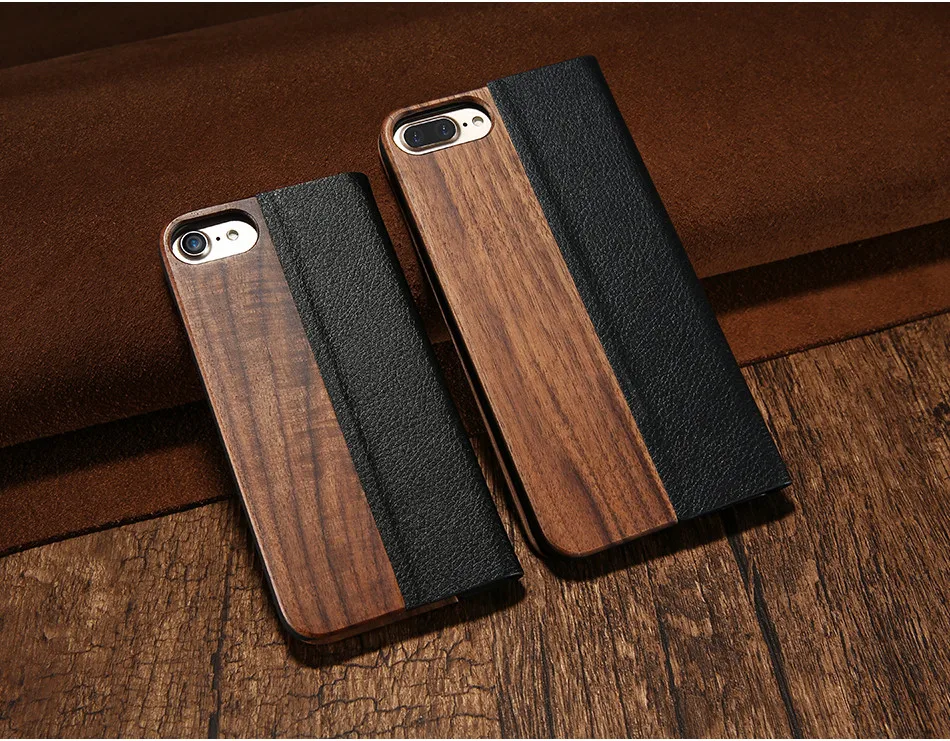 Wooden Flip Leather Case For Iphone 6 6S Plus Cover 1 (3)