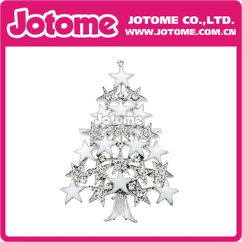 

100pcs/lot White Enamel Christmas Tree with Star Crystal Pin Brooch Fashion Women Jewelry
