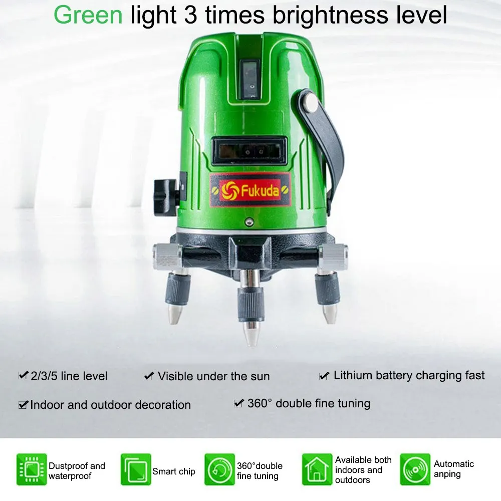 

5 Lines Laser Level Fukuda EK-469GJ Self-Leveling Horizontal Vertical Cross Laser Measuring Instument Green Beam Laser Level