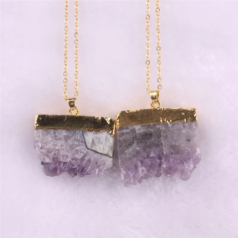 Семь чакр популярный натуральный камень Настоящее ожерелье с фиолетовыми стразами фиолетовый кристалл драгоценный камень кулон ожерелье