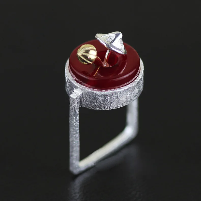 

CMAJOR Original 925 Sterling Silver Agate Creative Two Tone Mushroom Rings Women Girls Handmade Designer Fine Jewelry Wholesale