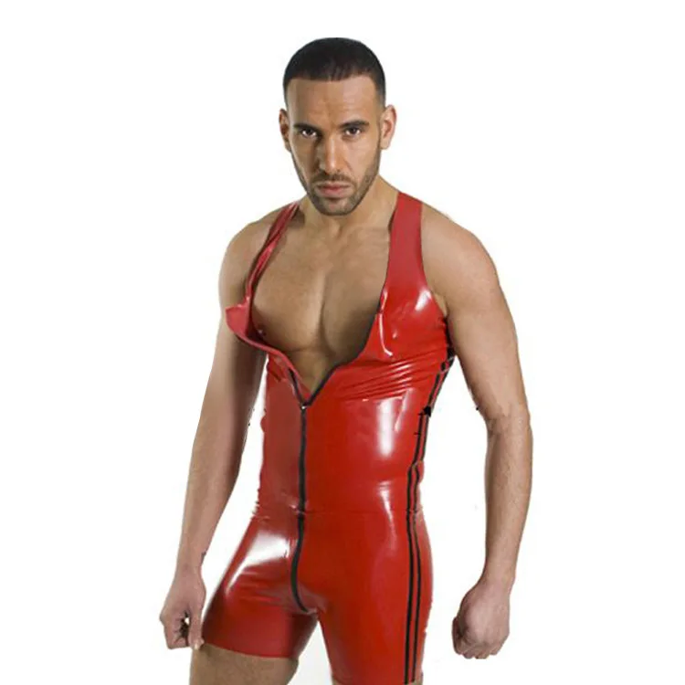  sexy gay men costume apparel suit men wet look lingerie red Faux Leather Shorts black stripe Dew sh