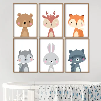 

Rabbit Fox Deer Bear Squirrel Nursery Wall Art Canvas Painting Nordic Posters And Prints Wall Pictures Girl Boy Kids Room Decor