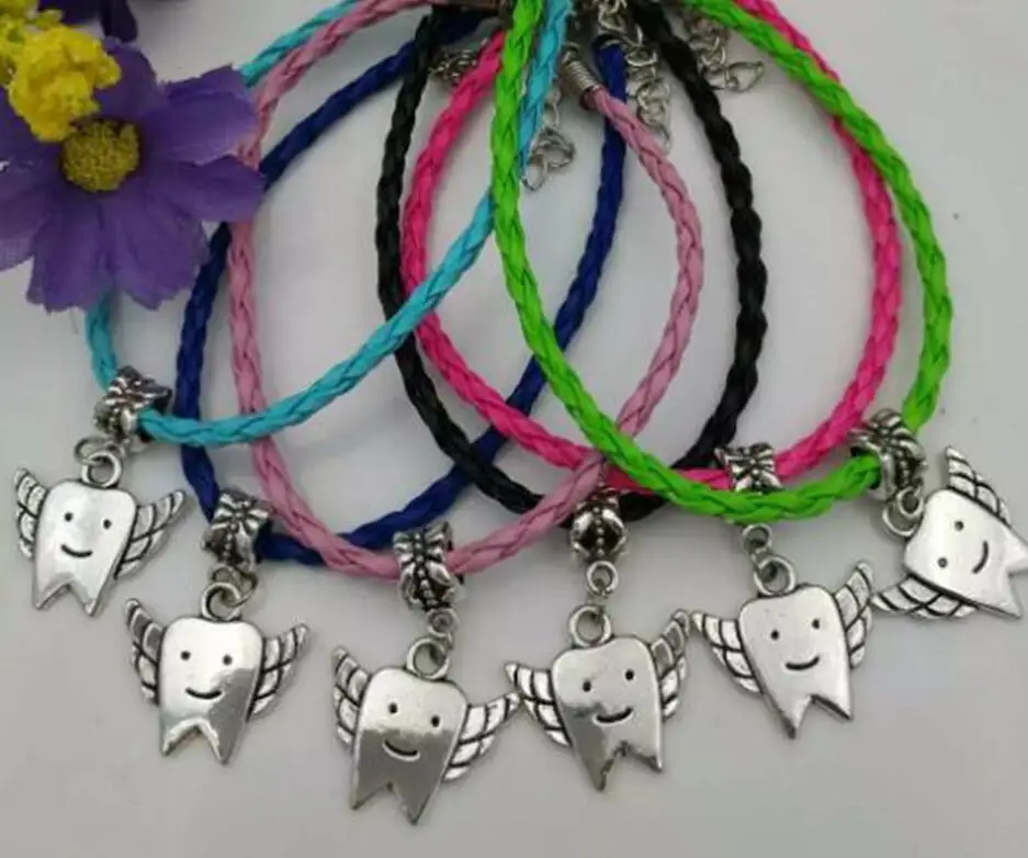 

10pcs Dental Hygienist Bracelet Tooth Fairy Mixed Leather Cord Bracelets & Bangle Protection Men Women Gift New Fashion Jewelry