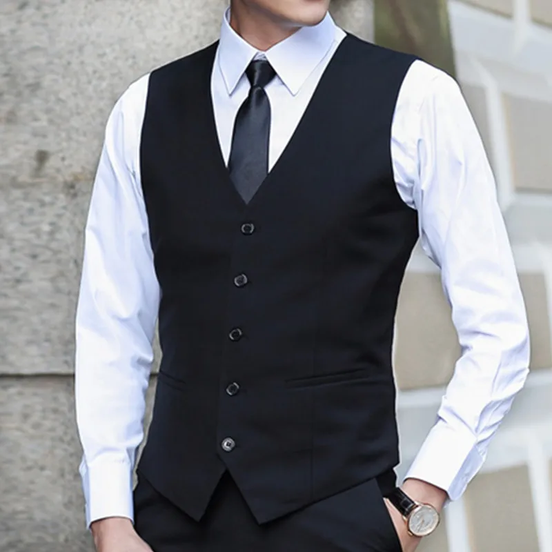 Slim Suits Vests Mens Waistcoats Fitted Colete Sleeveless Jacket Formal