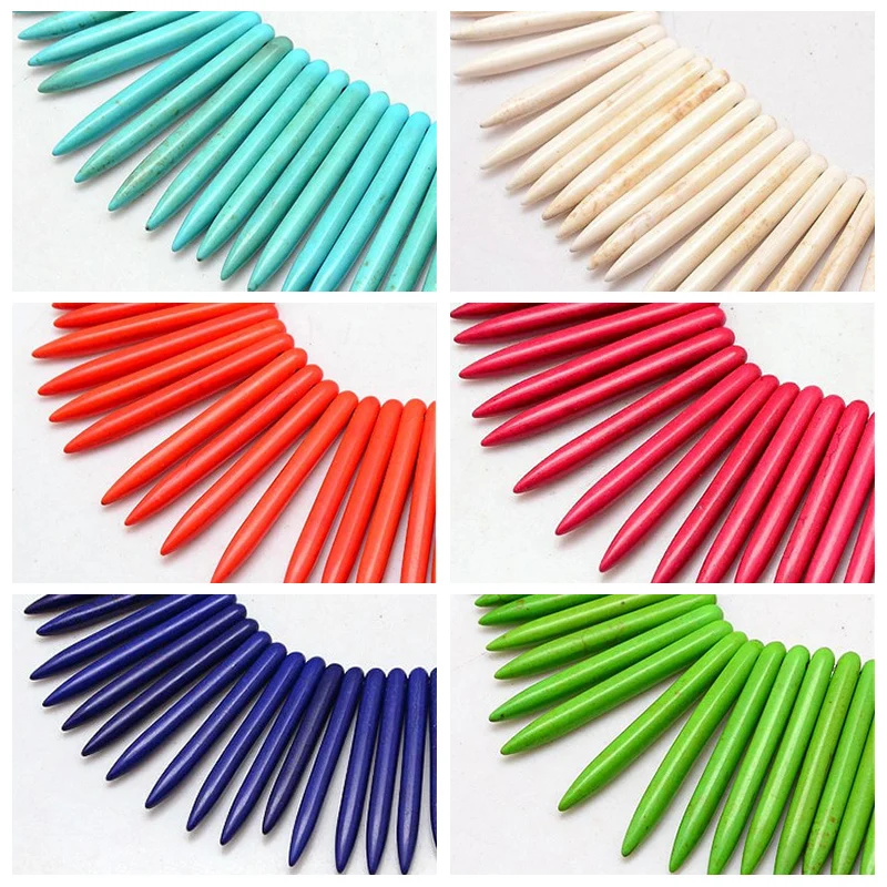 

PANDAHALL 20pcs Natural Howlite Beads For Fashion Jewelry Findings Making DIY Bracelet Necklace Dyed 6 Colors 20~50x5mm Hole 1mm