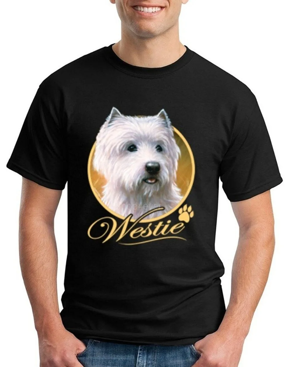 Cool Tee Shirts Short Sleeve Printed Crew Neck Westie Dog Tee For Men