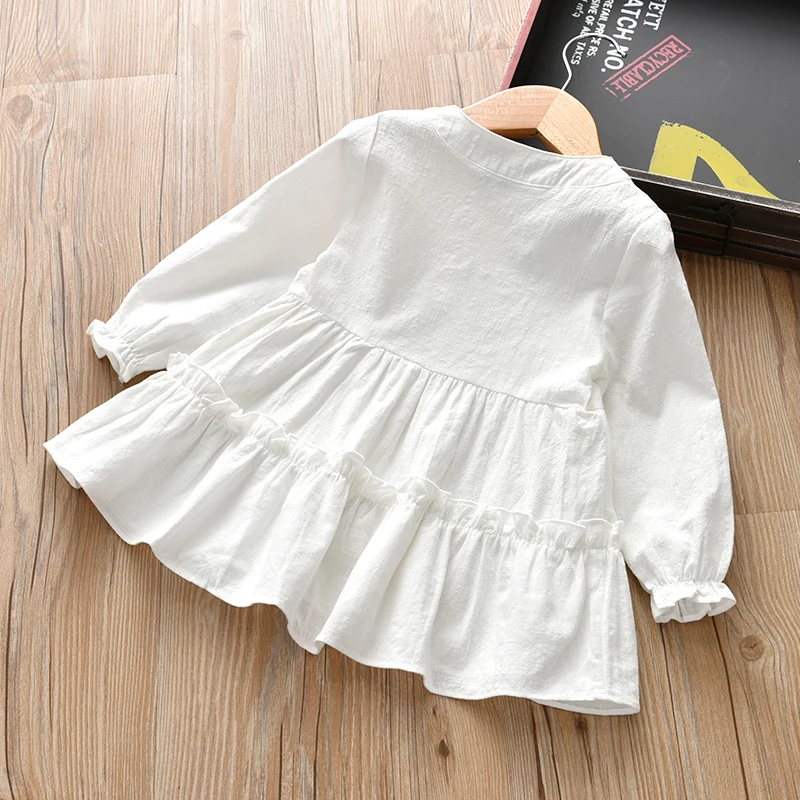Новинка; сезон осень-весна; белые блузки с длинными рукавами для маленьких девочек детские белые рубашки с длинными рукавами детские блузки белого цвета