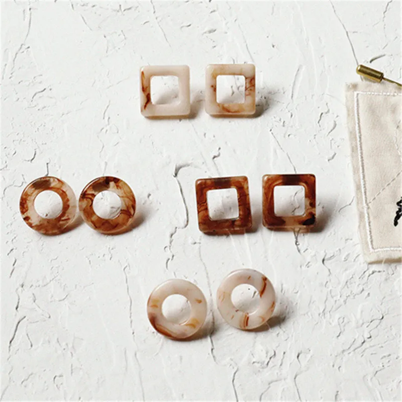 

Fashion Japan Acetate Acrylic Color Round Circle Geometric Square Hollow Stud Earrings Marble Pattern Vintage Korea Jewelry