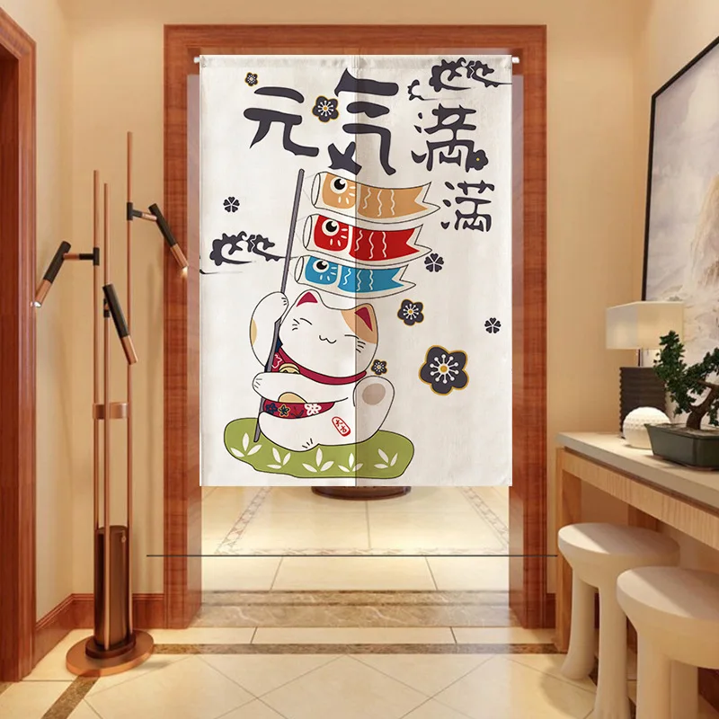 

Cute Lucky Cat Japanese Curtains Porch Cartoon Print Short Curtains Home Restaurant Door Curtain Doorway Room Divider ML1-A