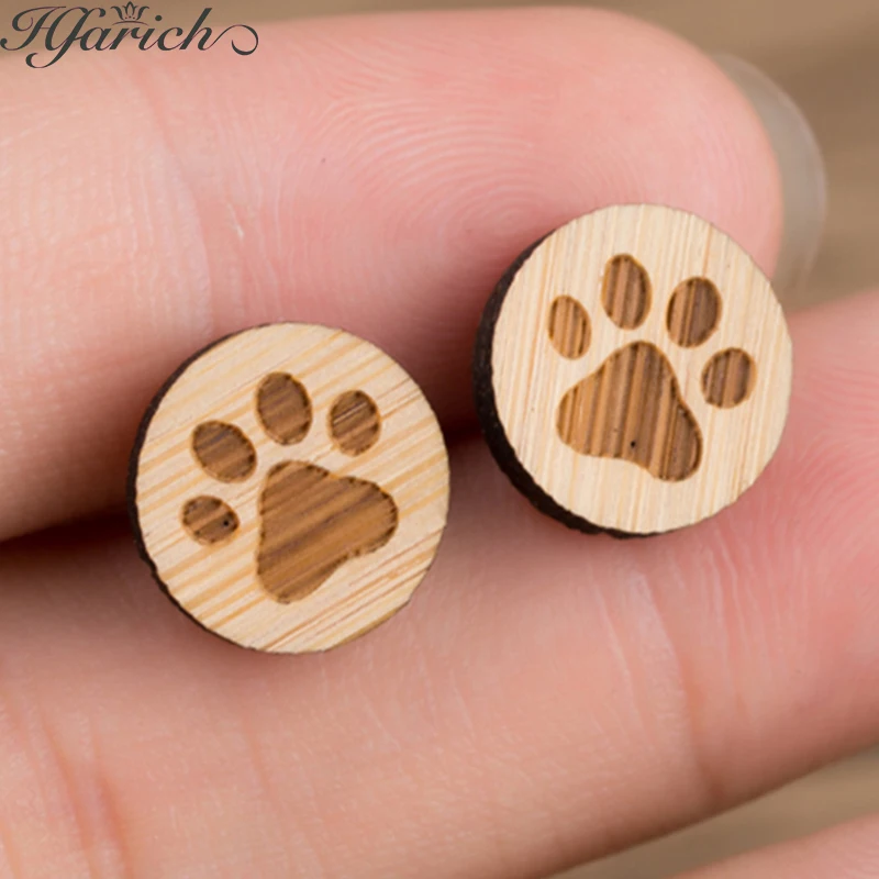 

Hfarich Colorful Tiny Simple Sweet Pet Paw Wood Earrings Charm Cute Exquisite Round Wood Ear For Women Girls Family Party Gifts