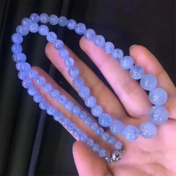 

2018 New Arrival Fashion Woman Long Necklace Ocean Blue Natural Stone Crystal Round Beads Necklace 5--12mm