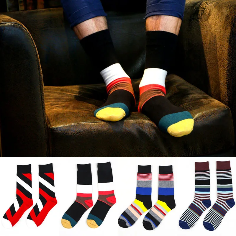 Men's color stripes socks the latest design popular men's socks 5 PAIRS