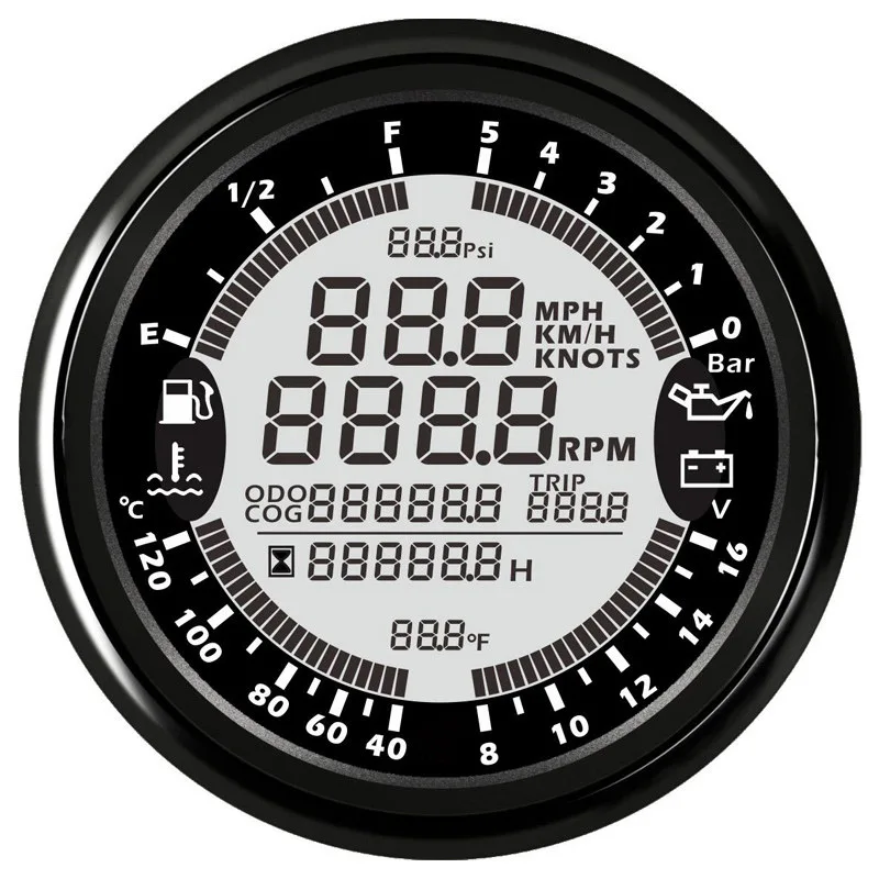 

Stainless 6 in 1 Multi-functional GPS Speedometer Car Boat Tachometer Water Temp Fuel Level Oil Pressure Gauge for BMW Audi Ford