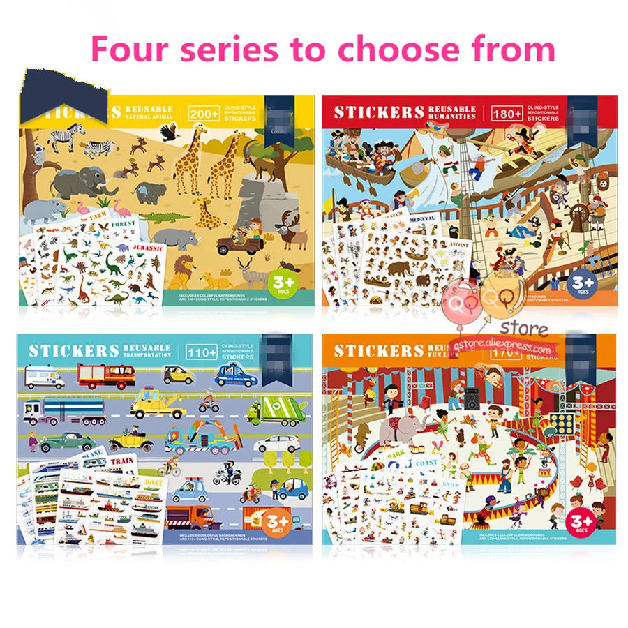 Stickers Kids New Reusable Sticker Book Game Pad Collection Educational Toys for Children Removable background scenes PuzzleGift Stickers Kids New Reusable Sticker Book Game Pad Collection Educational Toys for Children Removable background scenes PuzzleGift