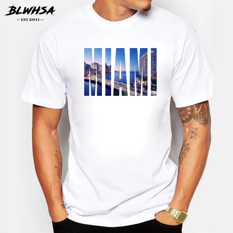 Aliexpress.com : Buy BLWHSA 2018 New Arrive Men T Shirt Miami City Design Printing Cotton Casual ...