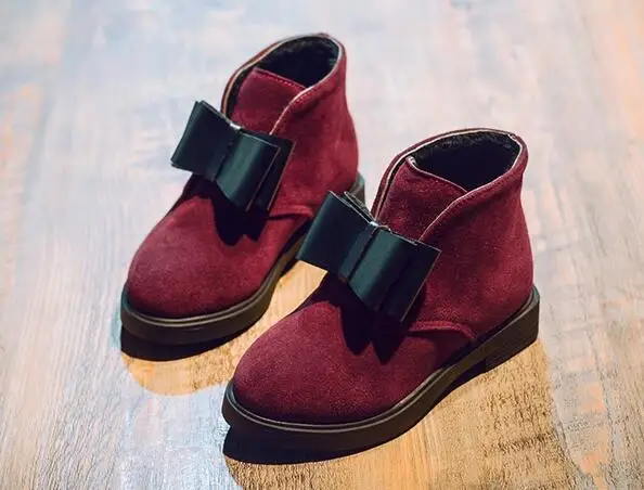 

AA2017 Autumn Winter Children Shoes PU Flock Leather Ankle Boots Kids Warm Boots Girls Fashion Bow-tie Shoes Size 27-37