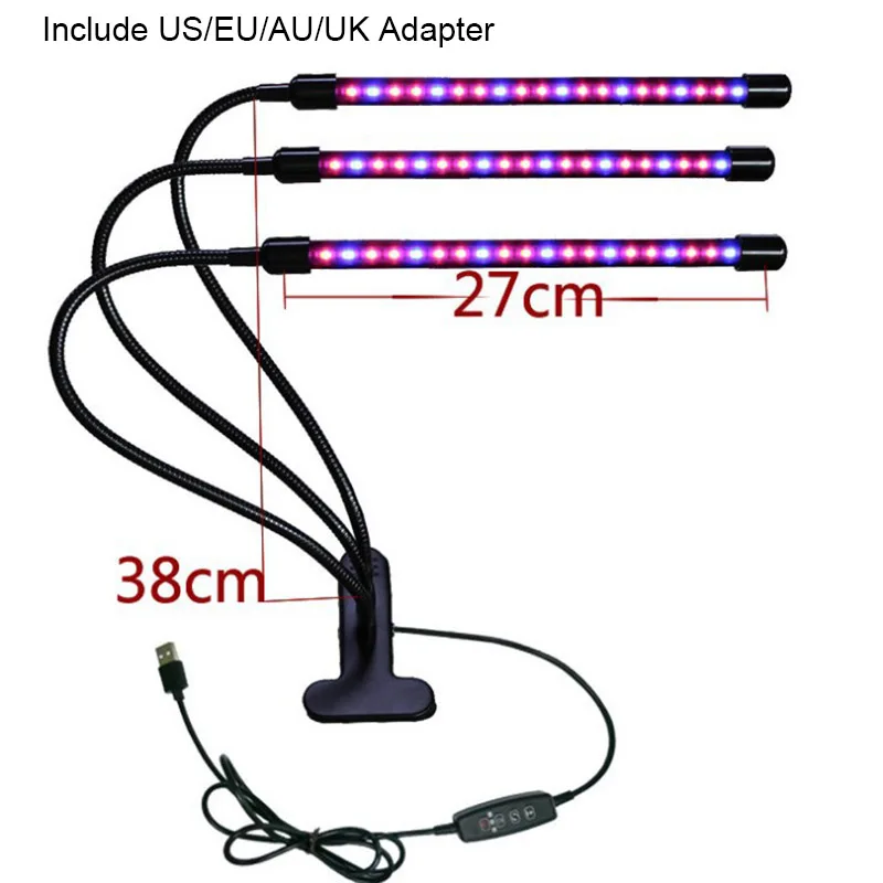 BEYLSION полный спектр светодиодный светильник для выращивания 85-265 в E27 растительная лампа одна/две головки фитолампа для теплицы гидропоники растительный цветок - Испускаемый цвет: Three Heads