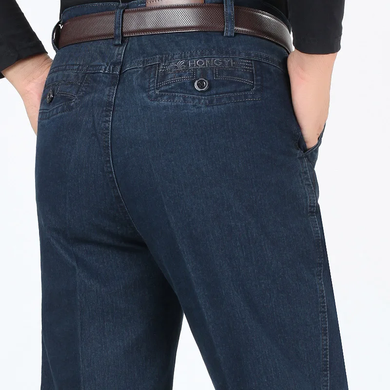 Новое поступление, джинсы для мужчин, весна-осень, мужские повседневные Высококачественные эластичные джинсовые штаны классического кроя, черные, синие мешковатые брюки CF244