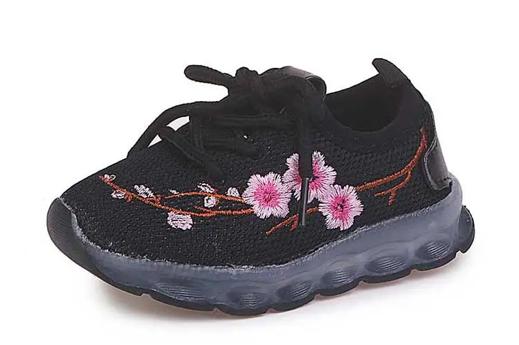 Kids sneakers 2019 new breathable solid mesh girls & boys casual shoes lighted floral children shoes lace-up sneakers (4)