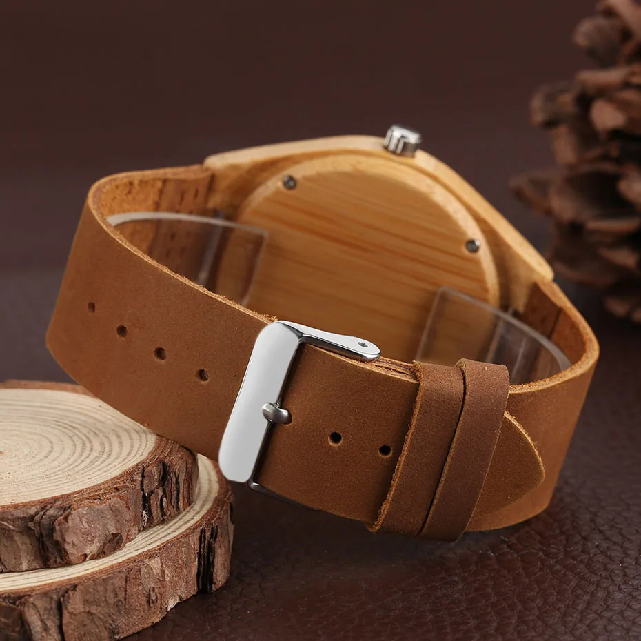 Modern Men Women Wooden Quartz Watch Genuine Leather Band Strap Handmade Carving Leopard Head Dial Clock for Unisex Gifts (12)