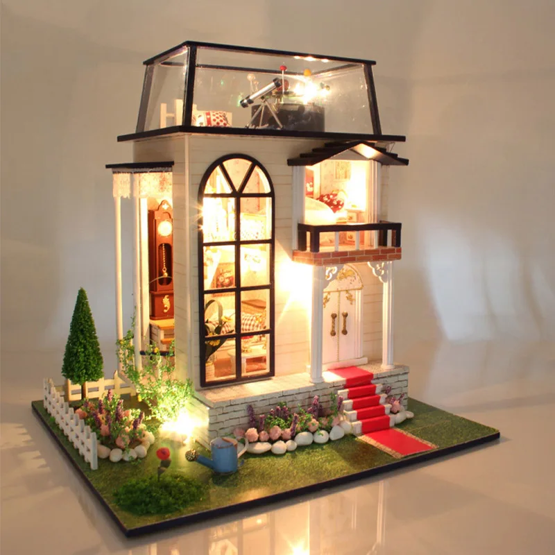 Кукольный дом мебель Diy Миниатюрный пылезащитный чехол 3D Деревянный Miniaturas кукольный домик игрушки супер роскошные подарки на день рождения коробка театр Каса - Цвет: Розовый